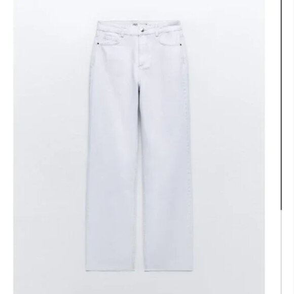 NWT ZARA FULL LENGTH Z1975 METALLIC STRAIGHT JEANS PEARL GRAY - Picture 2 of 5